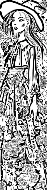 Free colorable bookmarks of a standing witch